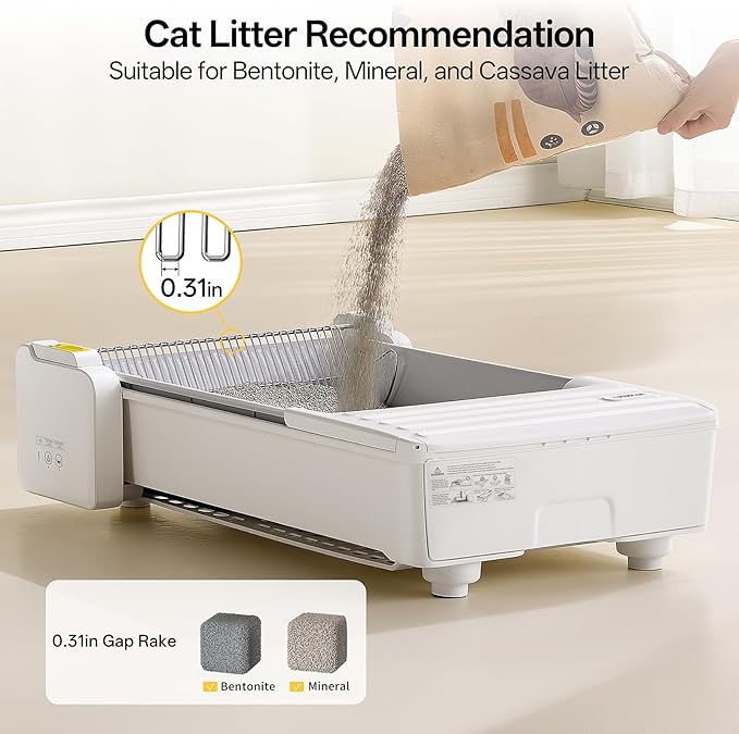 Open Top Automatic Litter Box, Self Cleaning Cat Litter Box with APP Control and Safety Sensor, Dual Rake, Odor Control, Large Capacity for Multiple Cats