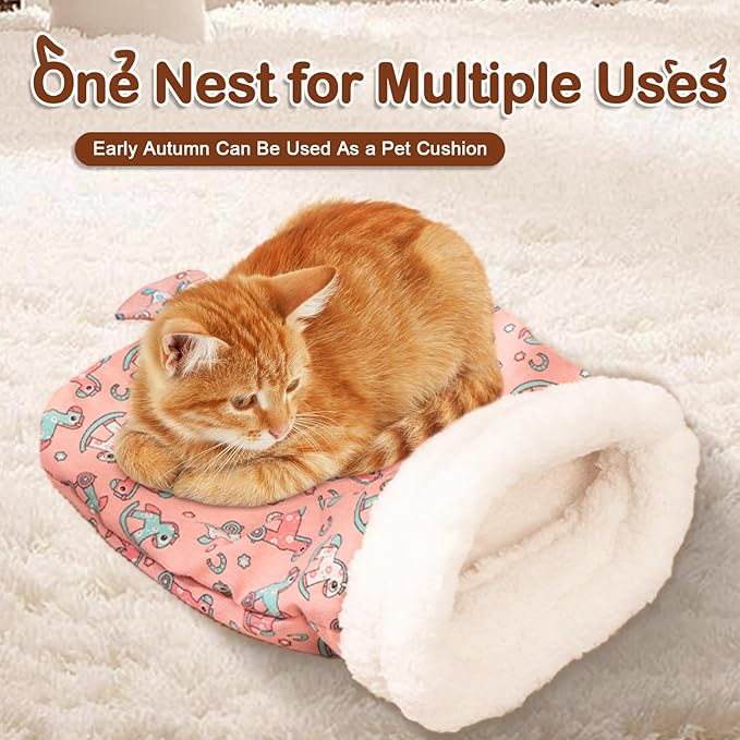 Cozy Cat Sleeping Bag, Cat Sleeping Bag for Indoor Cats, 360°Warm Cat Nap Sleeping Bag, Soft Plush Cat Sack Bed, Large Sleeping Bag for Cats up to 7.5Kg/16Lbs-Pink