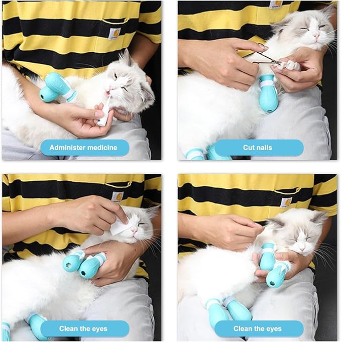 Cat Bubble Muzzle with 4 Boots 5 Inch, Breathable Transparent Anti-Lick & Anti-Bite Head Cover for Grooming Nail Trimming