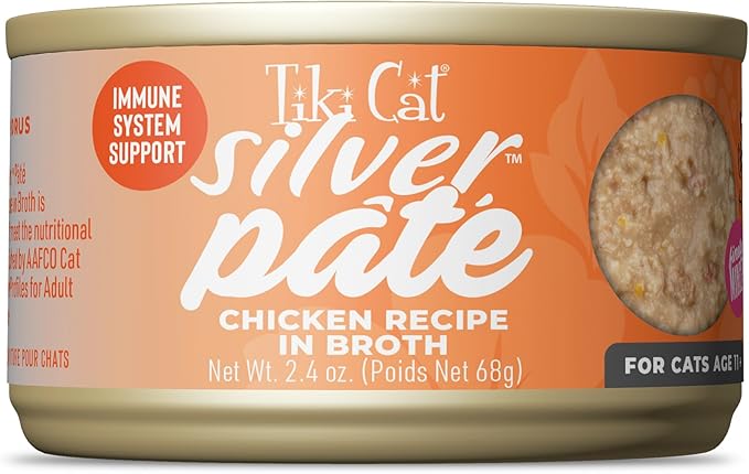 Tiki Cat Silver Pate Wet Cat Food, Chicken Recipe in Broth, 2.4 oz. Can (12 Count)