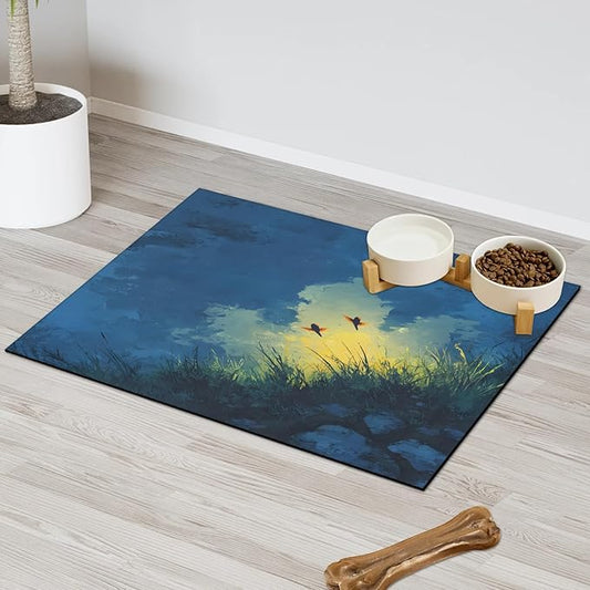 Blue Skys Dog Food Mat for Floors Absorbent, Quick Dry Water Dispenser Mat for Food, Water, Pet Supplies 12" x 20", Grass