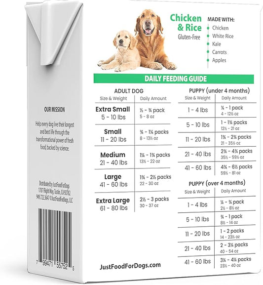 JustFoodForDogs Pantry Fresh Wet Dog-Food, Complete Meal or Dog Food Topper, Chicken & White Rice Human Grade Dog-Food Recipe - 12.5 oz, (Pack of 24)