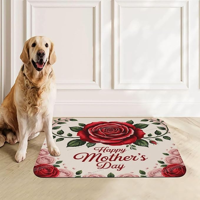 Dog Food Mat Dog Mat for Food and Water 24x16In Happy Mother's Day Floral Gift Mom Kb No Stains Cat Pet Feeding Mats Water Bowl for Messy Drinkers