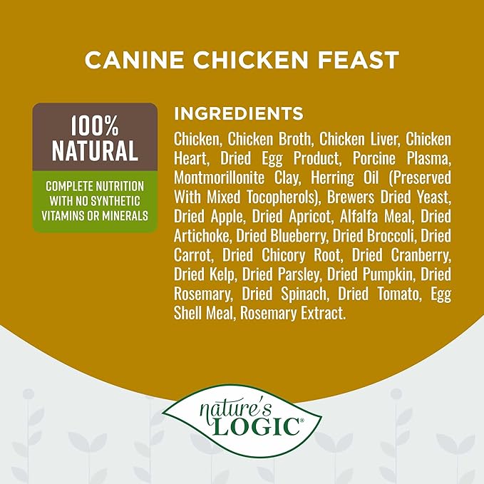NATURE'S LOGIC Grain-Free Canned Dog Food - 95% Animal Proteins - 100% Natural Wet Dog Food Cans - No Common Allergens - All Life Stages - Ideal for Sensitive Dogs - Chicken (13.2 oz, 12 Pack)