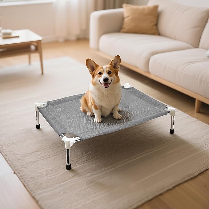 Makerfire Outdoor Elevated Dog Bed, Dog Cots Beds for Small Dogs, Indoor & Outdoor Cooling Raised Pet Bed with Skid-Resistant Feet, Breathable Mesh Fabric (26''L x 19.5''W x 6.4" H)
