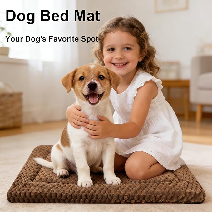 Dog Bed Mat, Reversible Dog Crate Pad - Comfortable Kennel Mat for Dogs & Cats, Machine Washable Dog Bed Suitable for Kennel, Cage or Home Travel（Dark Brown, 24" L*18" W*1.5" Th
