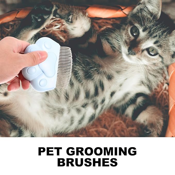 Toyvian 2Pcs Cat Paw Design Combs for Pet Grooming Ergonomic Hair Removal Brushes with Smooth Rounded Teeth Deep Penetration Deshedding Tools for Cats and Pets