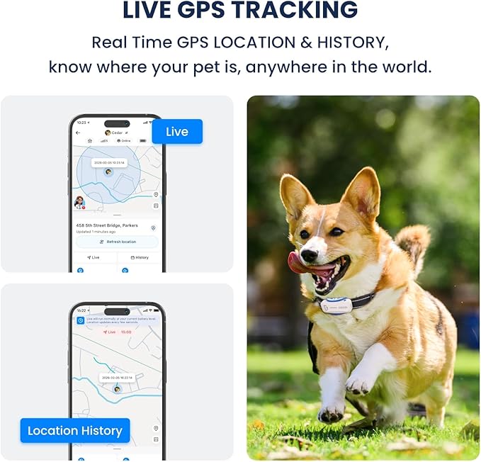 AI GPS Tracker for Dogs, Real Time Location and AI Vet Health Management, Electronic Fence, Waterproof, iOS and Android Compatible (White)