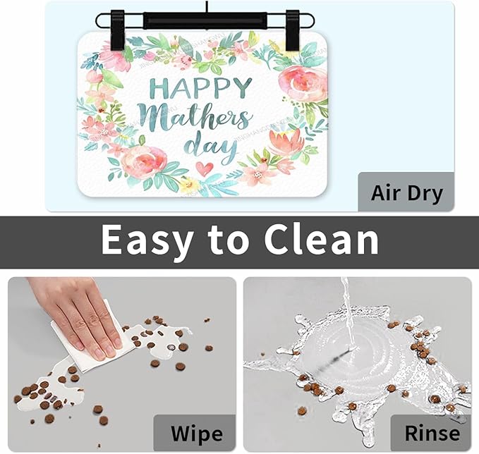 Pet Cat Dog Food Mat Absorbent Dog Feeding Mat Happy Mother's Day Floral Gift Mom Ec No Stains Cat Food Mats Indoor Pet Accessories Supplies Dogs Placemat Water Bowl Mats with Rubber Backing 18X12In