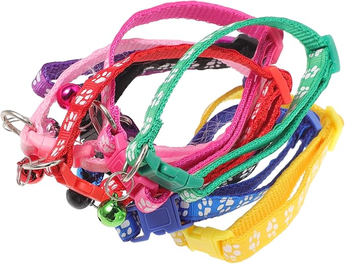 Uonlytech 8pcs Adjustable Pet Printed Dog Collar with Bell, Mixed Color Cotton Fabric Collars for Puppies and Cats, Decorative Pet Supplies for Daily Use Random Color