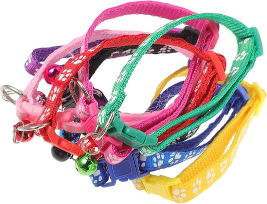 Uonlytech 8pcs Adjustable Pet Printed Dog Collar with Bell, Mixed Color Cotton Fabric Collars for Puppies and Cats, Decorative Pet Supplies for Daily Use Random Color
