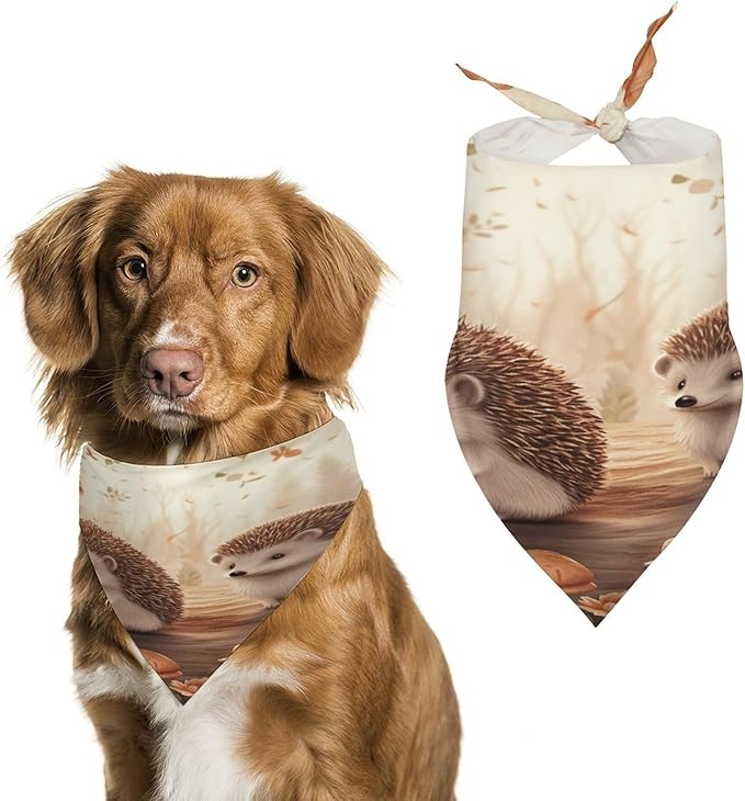 Dog Bandana Spring Pet Scarf Adjustable Triangle Nature Lovely Hedgehog Lovers Printing Dog Bib Washable Polyester Puppy Bandana for Small Medium Large Dogs Cat Birthday Party Supplies