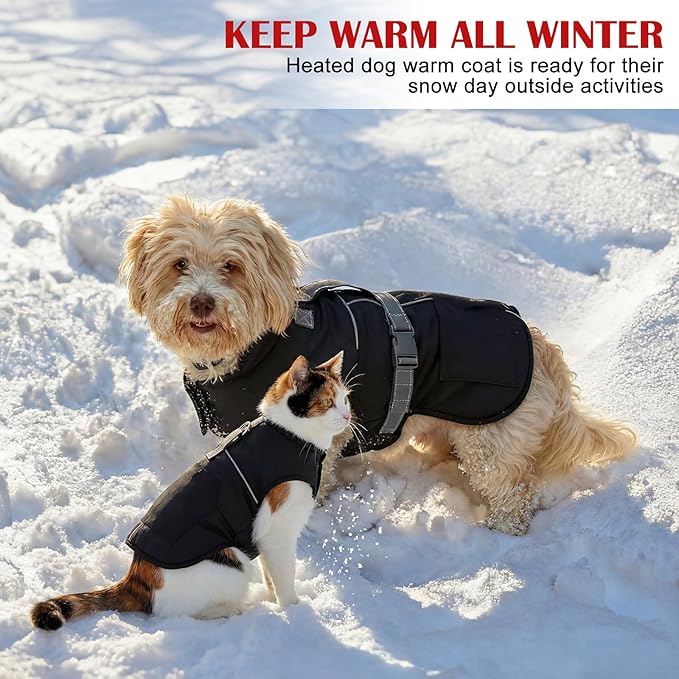 Dog Heated Warm Coat Jacket Pet Winter Black Vest Graphene Heat Lining Coat for Dogs Pet Outdoor Supplies(Not Included Batteries)(Small)