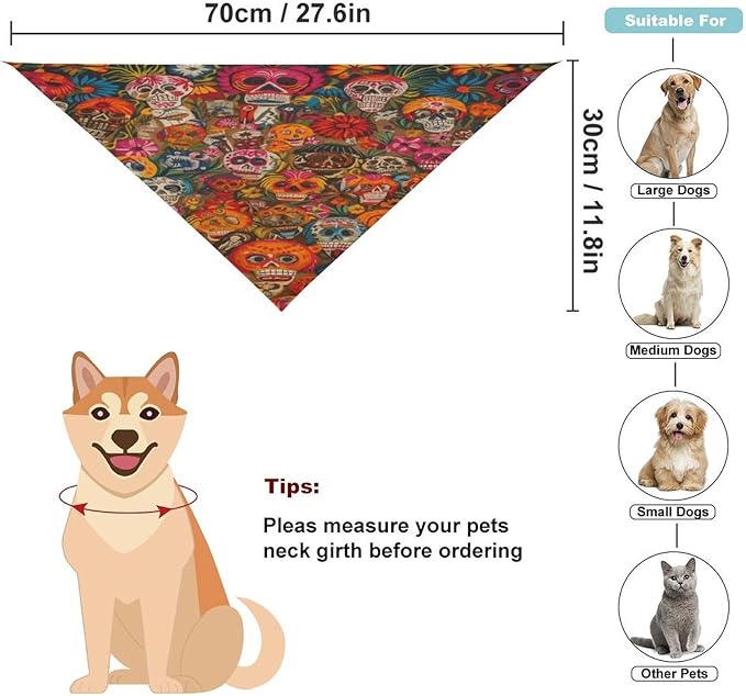 Dog Bandana Spring Pet Scarf Adjustable Triangle Mexican Folk Art Printing Dog Bib Washable Polyester Puppy Bandana for Small Medium Large Dogs Cat Birthday Party Supplies