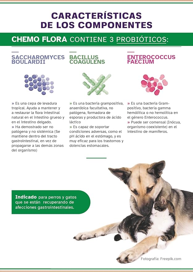 Chemo Flora Probiotic and Prebiotic Supplement for Dogs and Cats, Digestive Health Support, Palatable Tablets, 1g, 30 Count
