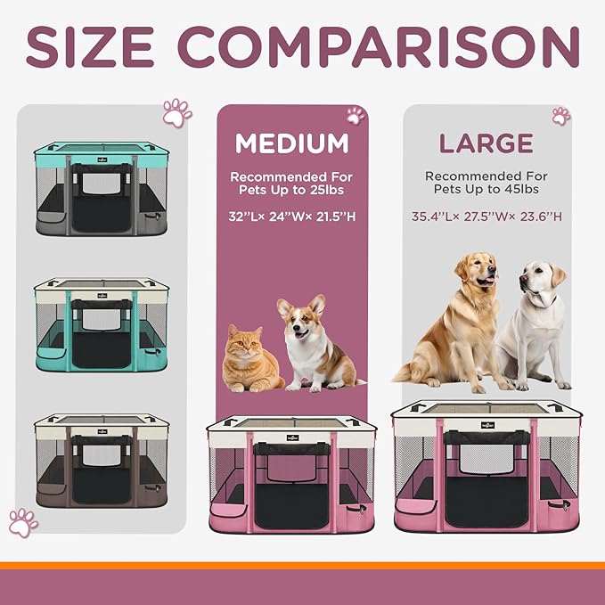 Foldable Pet Kitten Playpen, Upgrade Waterproof Portable Cat Dog Playpen Kennel Tent for Dog Cat, Retractable Shade Cover with Free Carrying Case, Indoor Outdoor Use for Small Pet.