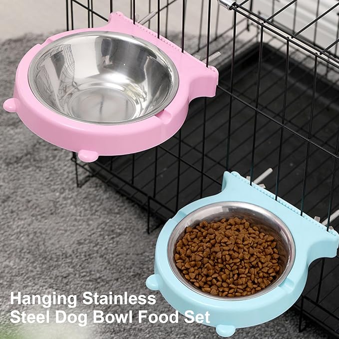 2Pcs Colorful Hanging Pet Bowls for Food and Water Cage Mounted Feeding Statin Feeder Bowls for Small Animal Pet Supply Kennel Feeder Bowl for Dog