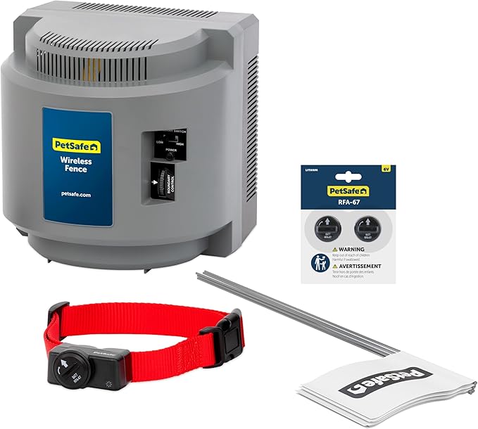 PetSafe Wireless Pet Containment System with 2 Replacement Collar Batteries - Wireless Electric Fence for Dogs - from Parent Company of Invisible Fence Brand - Covers Up to 1/2 Acre - for Pets 8lb+