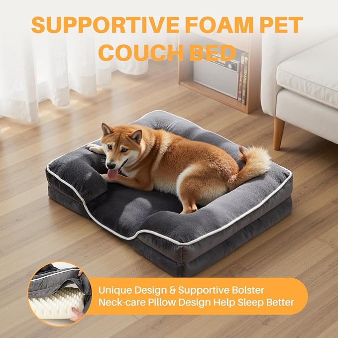 NEWBULIG 42x32 Inch Orthopedic Dog Bed Large Sized, Dog Couch/Sofa Bed with Washable Cover, Waterproof, Memory Foam, Soft Fluffy Surface
