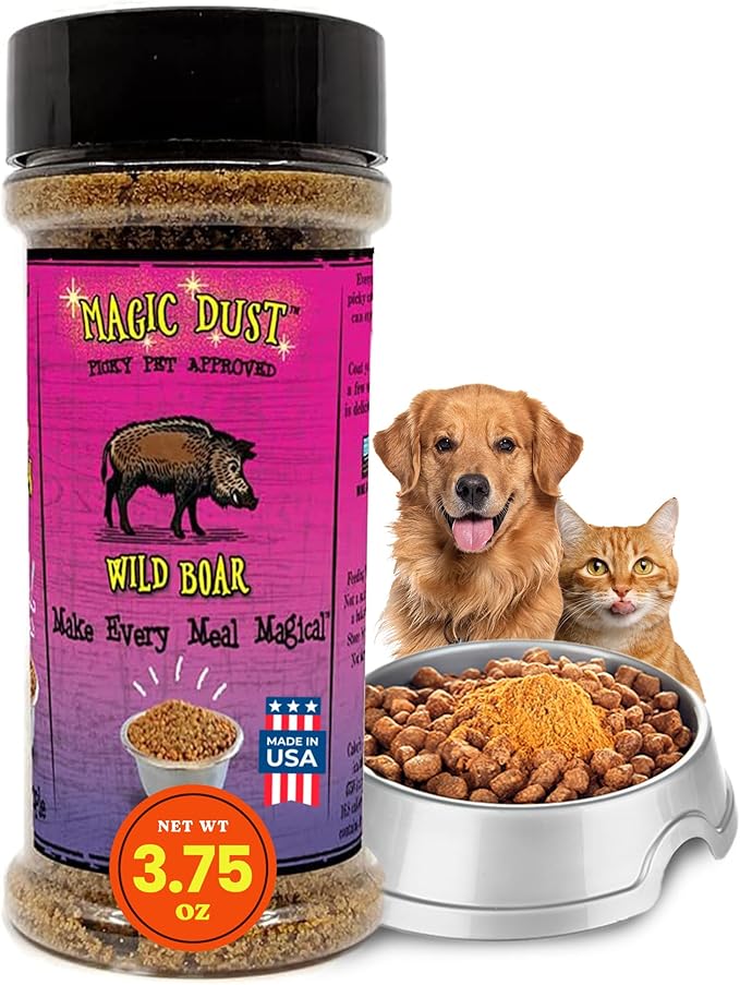 Wild Meadow Farms - Magic Dust Wild Boar Jerky Topper, Single Protein Pet Food Topper for Dogs & Cats, Enhance Flavor & Elevate Mealtime Excitement for Picky Eaters - 3.5oz Bottle in Wild Boar Flavor