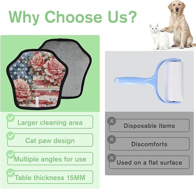 Reusable Pet Hair Removal Glove Floral Star Stripe Magic Brush for Cat & Dog Hair Remover for Car, Sofa, Bedding, Clothes - 9x9 Mitt Washable