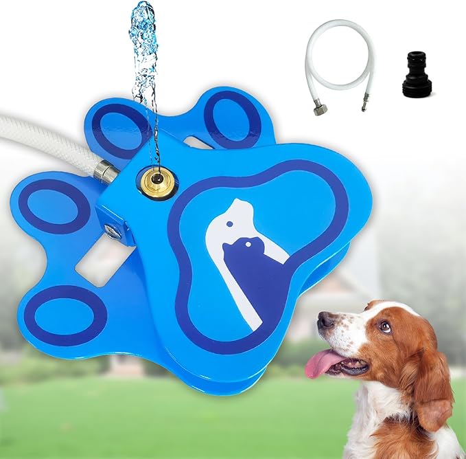 Outdoor Dog Water Fountain - Paw Activated for Large Dogs, Aluminum Alloy Step-On Pet Water Dispenser, Easy to Operate & Provides Fresh Drinking Water with Sprinkler Fun