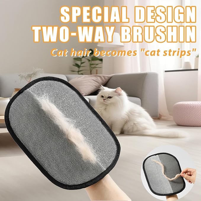 Electrostatic Pet Hair Removal Glove for Cats & Dogs, Efficient Reusable Cat Hair Remover Mitt with Static Charge, Cat Grooming Gloves for Hair Removal for Furniture, Clothes, Bedding (2)