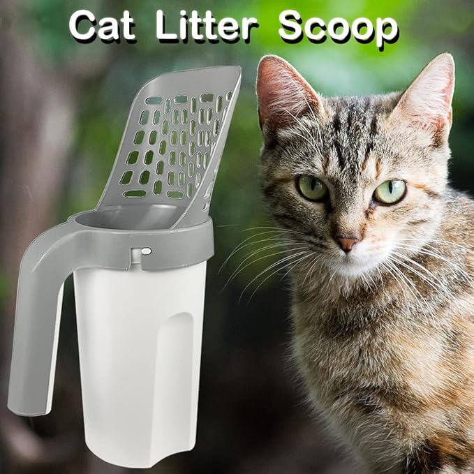Cat Litter Scoop, Litter Scooper with Holder Removable Manure Sieve Scoop, Large Capacity Cat Litter Scooper Comes with 215 Bags and A Pair of Cat Brush for Shedding Gloves.