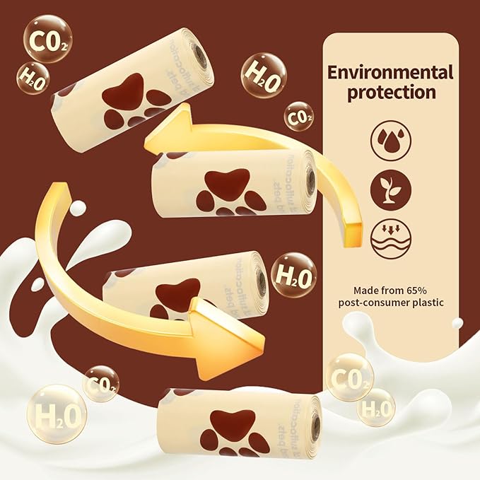 HEEPDD Dog Waste Bags, 18 Rolls Scented Poop Bag with Dispenser and Clip, Thick Leak Proof Cleanup Bags for Pet Dog Cat, Outdoor Walking Travel Supplies (Milk Scent)