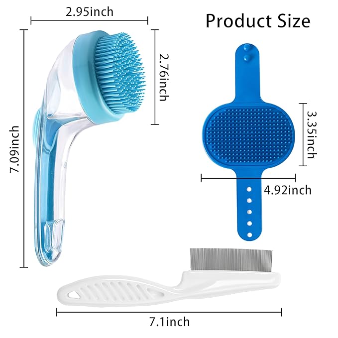 Pet Bath Brush,Dog Grooming Brush,Comes with Pet Grooming Comb and 2 Pcs Cat Scrubbers for Bath,2 in 1 Dog Bath Brush,Scrubber with Built-in Shampoo Dispenser