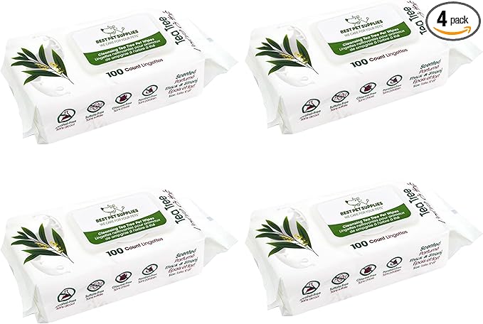 Best Pet Supplies 8" x 9" Large Dog Wipes - Cleaning and Deodorizing for Paws and Coat - Gentle Formula with Tea Tree Vitamin E for Puppies and Cats - 400 Count