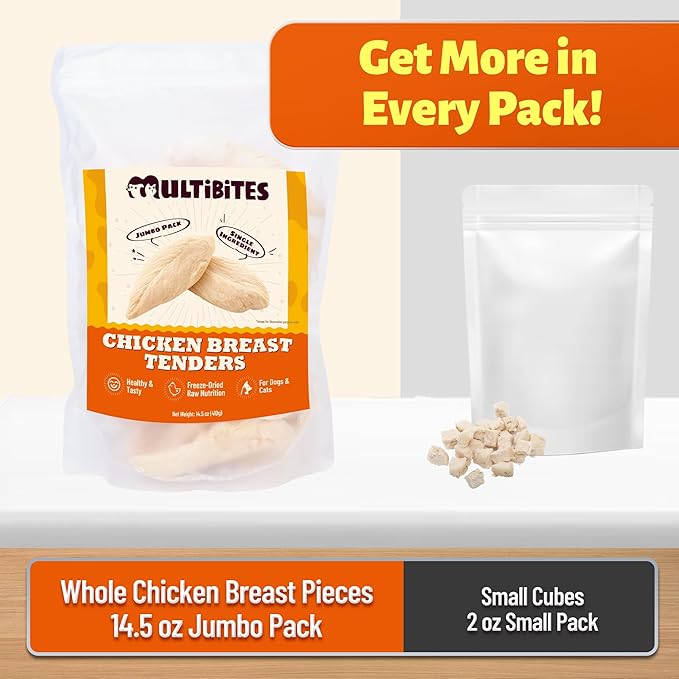 14.5oz Freeze Dried Chicken Breast for Dogs & Cats - High-Protein Raw Freeze Dried Dog Treats - Single Ingredient Natural Dry Chicken Breasts for Food Toppers,Training Snacks