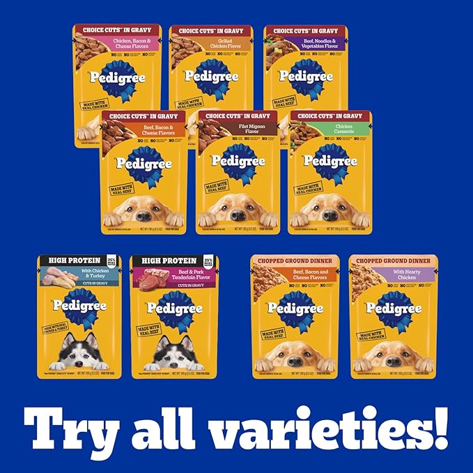 Pedigree Choice Cuts in Gravy Adult Wet Dog Food 16-Count Beef, Bacon, & Cheese Flavors, 3.5 oz. Pouches