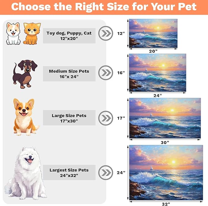 Summer Beach Dog Food Mat for Floors Absorbent, Quick Dry Water Dispenser Mat for Food, Water, Pet Supplies 12" x 20", Sunrise