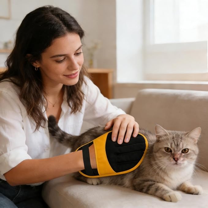 Pet Hair Remover Glove - Electrostatic Five-Finger Grooming Supplies, Washable Cat Pet Hair Removal Tool for Couch Carpet Furniture Laundry Clothes | Puppy Kitten Shower Shedding