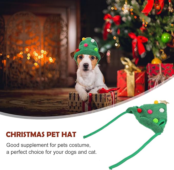 Dog Christmas Hat and Xmas Pet Hat with Pom-poms, Small Size Green Holiday Party Costume for Cats and Dogs, Festive Pet Supplies for Seasonal Celebration