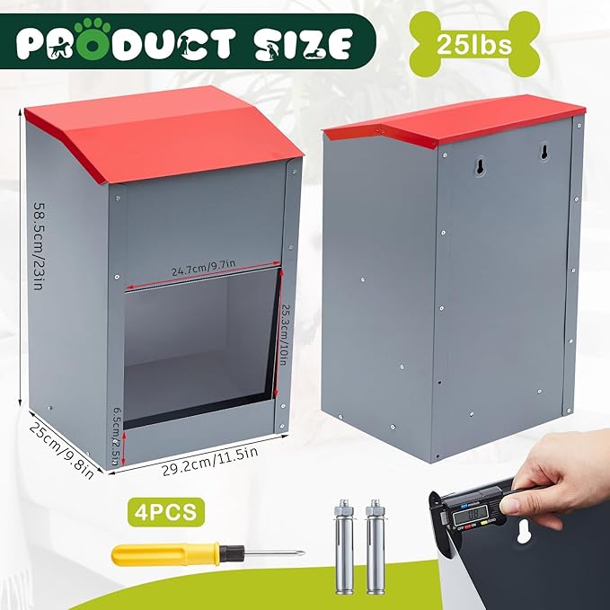 4 Pcs 25 Lbs Large Galvanized Automatic Dog Feeder Dog Food Dispenser with Handle Acrylic Panel Galvanized Gravity Feeder Thickened Rust Proof Outdoor Hanging for Doggie Breed Food Container