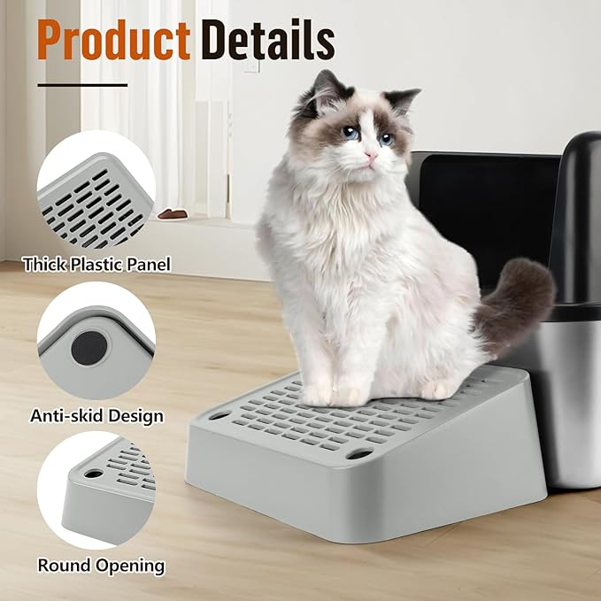 Cat Litter Box Ramp, Litter Box Step Mat with Filter Function, Cat Litter Catcher for Self-Cleaning Litter Boxes, Cats Pedal Stool Ideal for Kitten & Elderly Cats (Light Grey)
