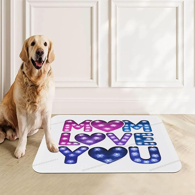 Dog Food Mats for Floors Happy Mother's Day Floral Gift for Mom If Absorbent Pet Cat Food Mat Quick Dry Dog Bowl Mats Water Pet Supplies 18X12In