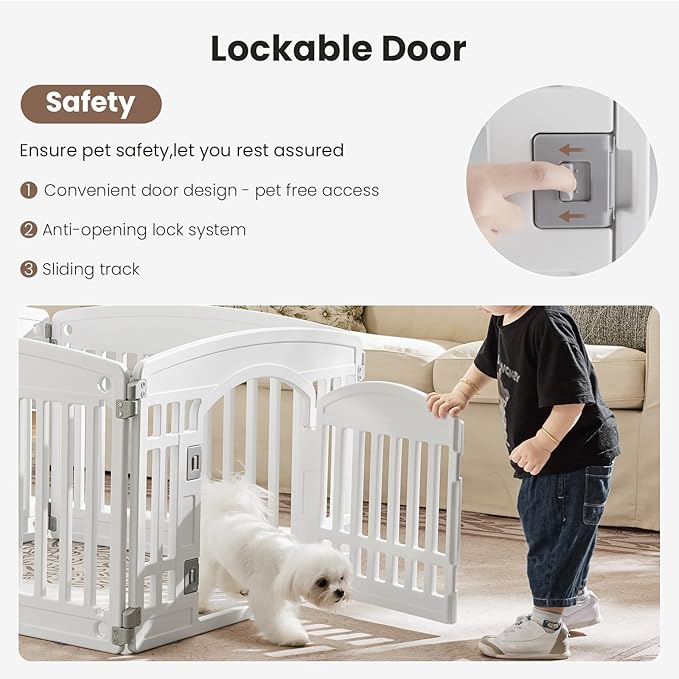 NEWBULIG Dog Playpen 4-Panel, 24IN Puppy Playpen, Stable Dog Play Pen Indoors/Outdoor with Secure Locking Door, Plastic Pet Fence for Small & Medium Dogs