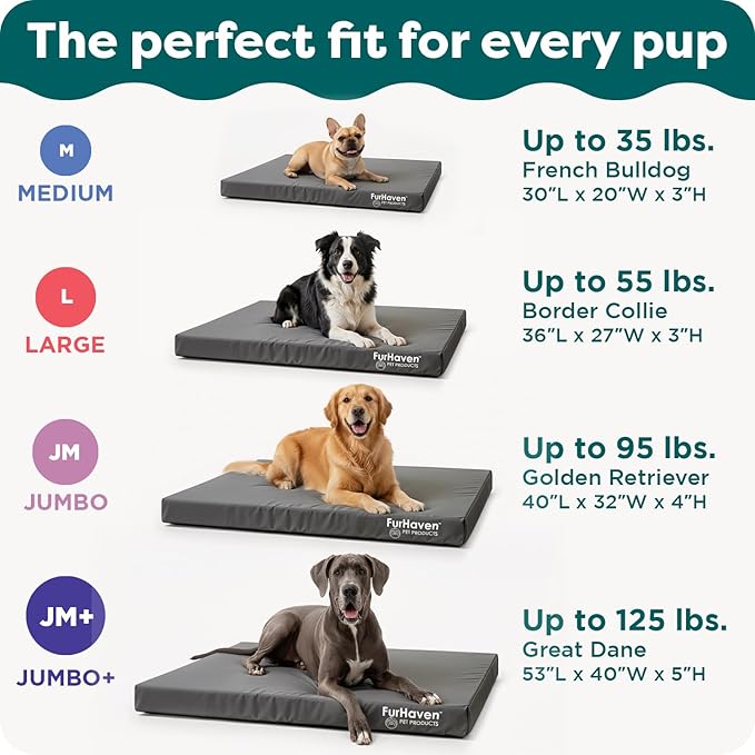 FurHaven Water-Resistant Orthopedic Dog Bed for Large Dogs, Oxford Polycanvas Mattress with Egg Crate and Solid Orthopedic Foam Base for Joint Support, Washable Cover, Jumbo XL, Deep Lagoon