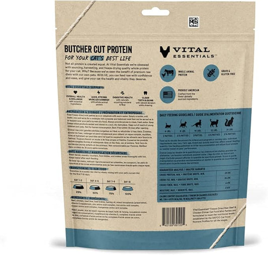 Vital Essentials Freeze Dried Cat Food, Raw Beef & Chicken Mini Patties | Complete Meal or Topper | Easy to Portion and Rehydrate | High Protein, Grain Free Dry Cat Food | 3.75 oz Bag