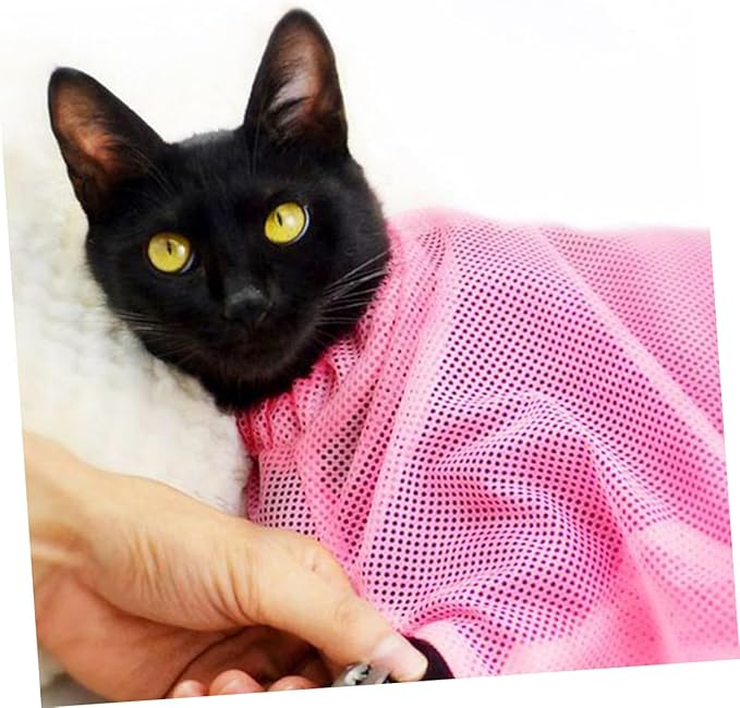 Milisten Multi-Function Cat Grooming Bag Breathable Mesh Shower Nail Trimming Pouch for Bathing Feeding Care Pet Supplies for Cats Kittens