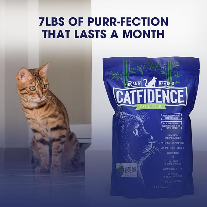 The Original PoopBags Catfidence 100% Organic Bamboo Cat Litter - USDA Certified Biobased - One 7 Lb Bag - One Month Supply
