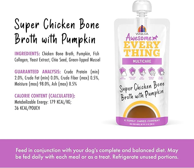 Weruva Awesome Everything Dog Food Mixer, Super Chicken Bone Broth, 7oz Pouch, Pack of 6
