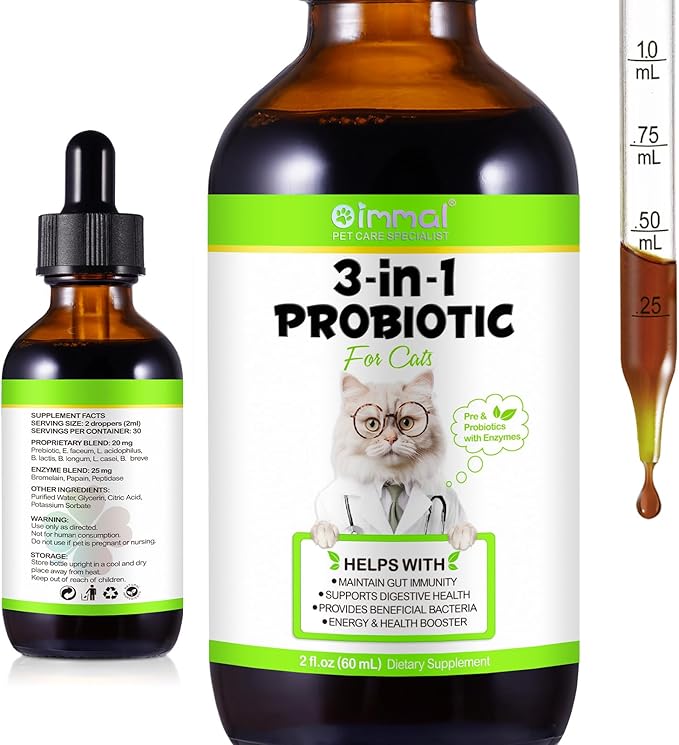 3-in-1 Probiotics for Cats with Digestive Enzymes & Prebiotics, 2 Pack for Cats of All Ages, Immune System & Diarrhea Relief, Supports Gut Health