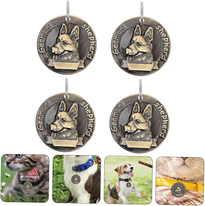 Beaupretty 4pcs German Shepherd Pet Identity Tags Retro Metal Hanging Name Tags Vintage Dog Id Charms for Collar Accessories in Pet Supplies