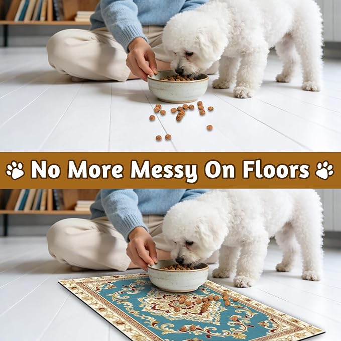 GLOBLELAND French Pastoral Pattern Pet Food Mat for Floors 11.8×20 inch Dogs Food Mats Absorbent Dog Bowl Mat Quick Dry Dog Cat Pet Placemats Pets Supplies for Water Dispenser