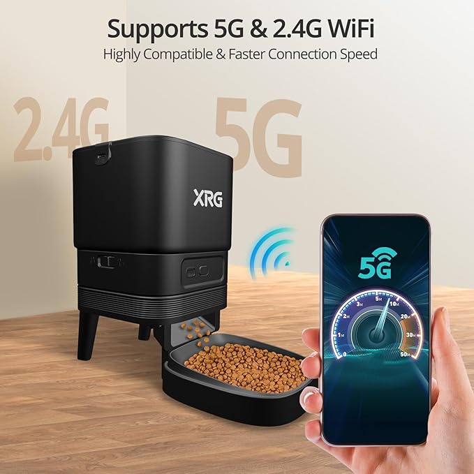 Automatic Cat Feeder 5G WiFi,Automatic Dog Feeder Double Anti-Blocking,WiFi Auto Timed Cat Dispenser 10 Meals A Day,Dog Food Dispenser Dual Power with 10s Voice Recorder,Easy to Install & Clean,Black