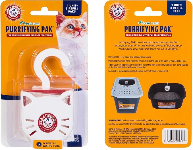 Arm & Hammer Cat Litter Pan Purrifying Pak, Removeable 30 Day Litter Box Deodorizer, 3-Pack